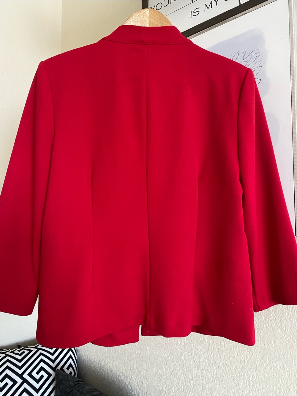 NYCC New York Clothing Co. Red Open Front Blazer Jacket Medium 3/4 Sleeve